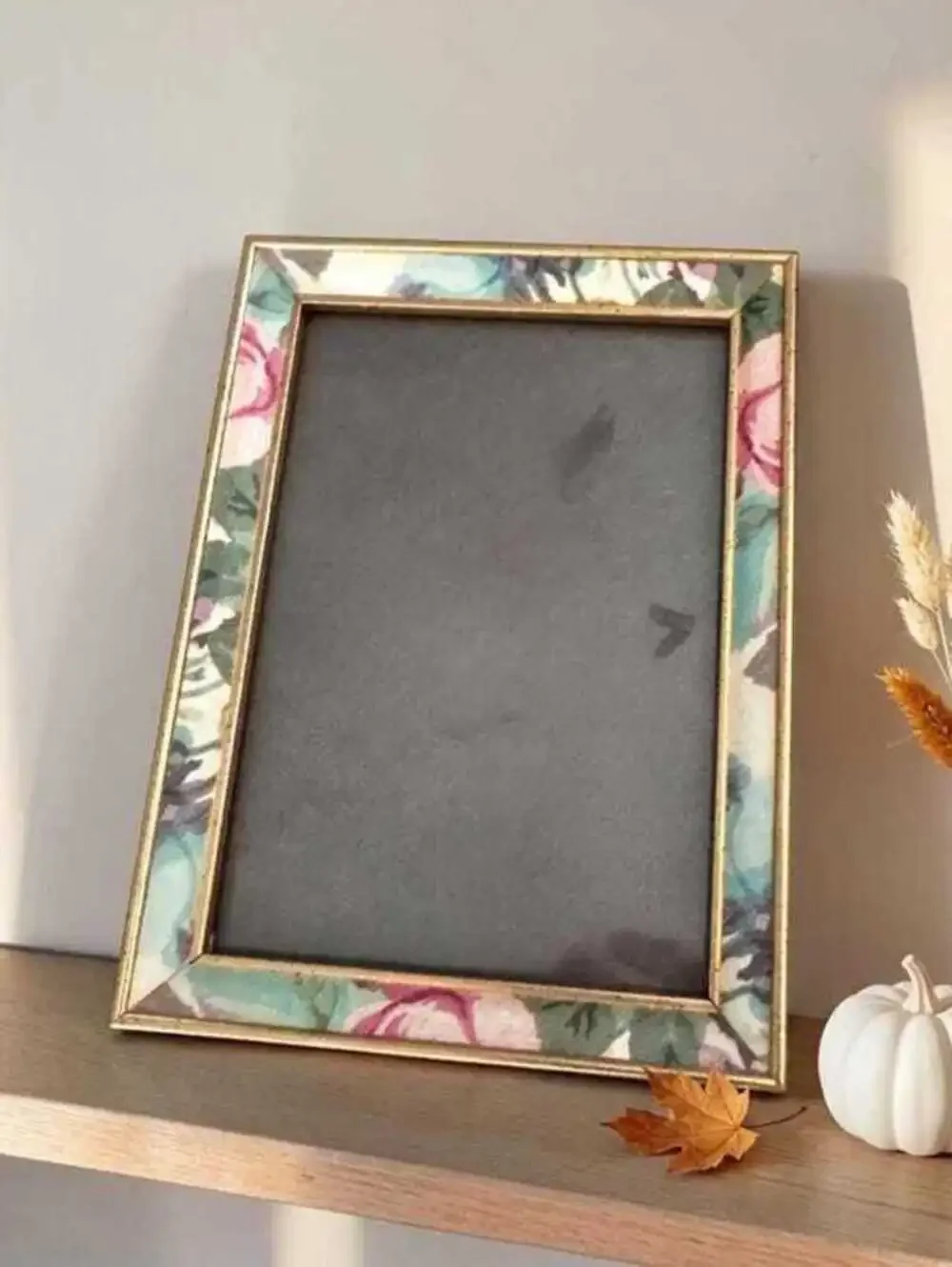 Vintage Rose Chintz Fabric Gold Frame 5x7 Cottage Floral Picture Frame